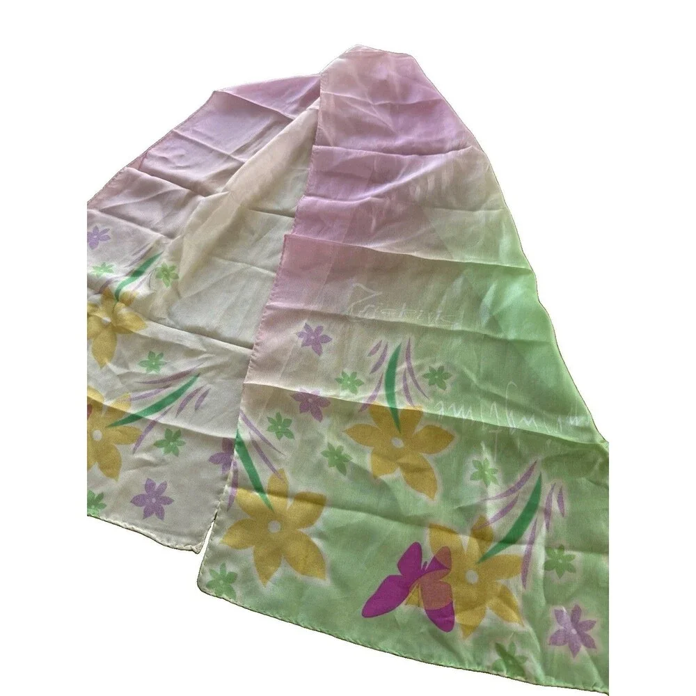 VTG Tsiakiris Designer Scarf 100% Silk Pastel Floral Print 56” X 13” Artsy EVC